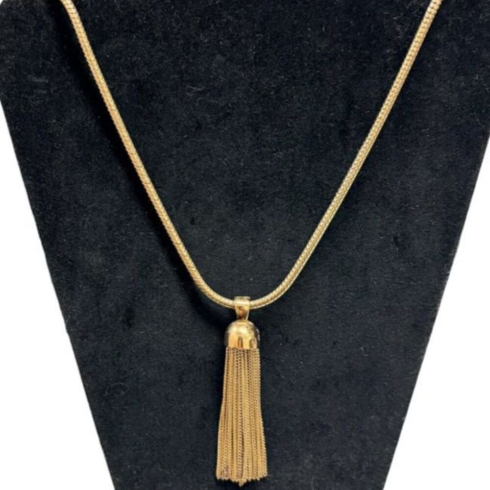 J.Crew Antiqued Gold Tone Liquid Snake Chain Tassel Pendant Long Necklace